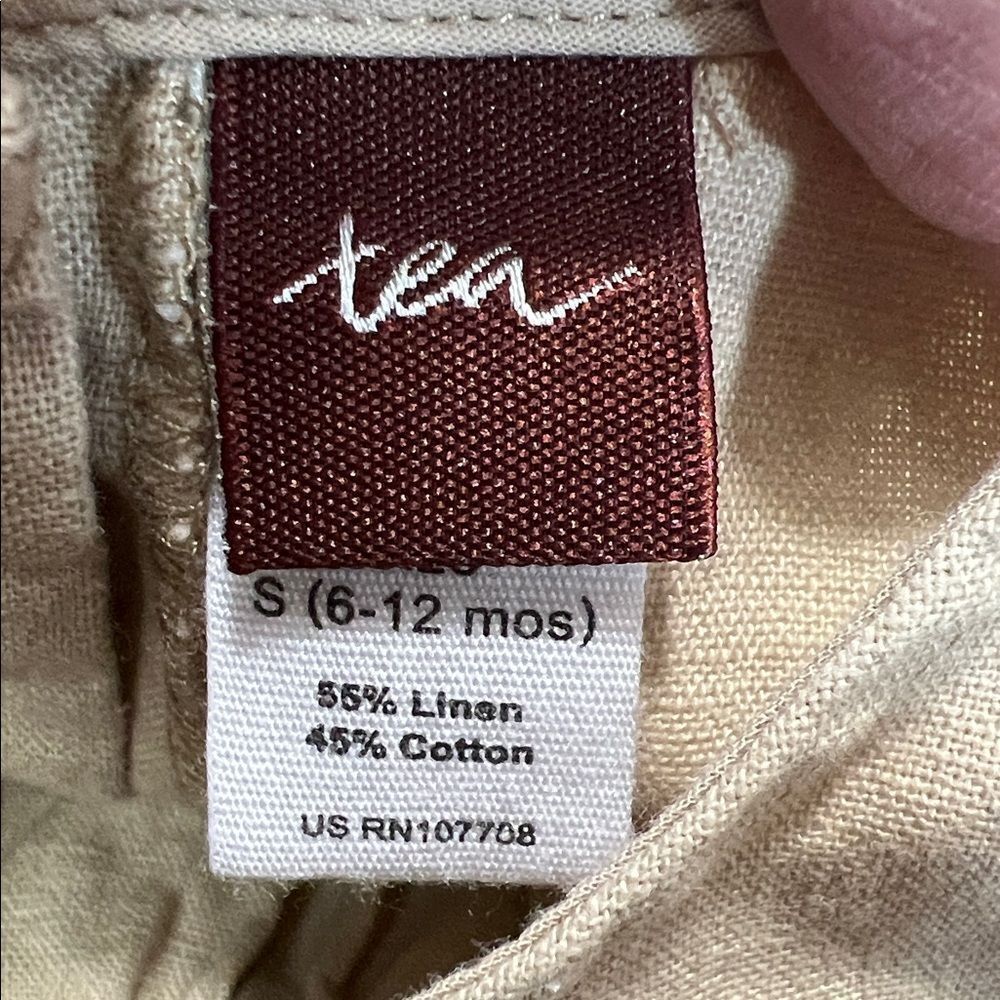 Tea Collection Tan and Orange Stripe linen dress 6-12 months - Picture 12 of 14